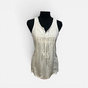 Y2K Maurices White Boho Crochet Embroidered Tassel Tie Tank Top Small